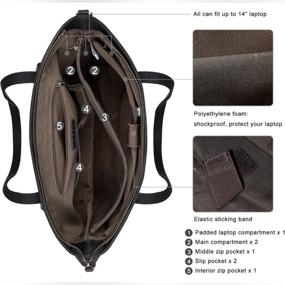 S-ZONE Women Vintage Genuine Leather Tote Bag Large Shoulder Purse Work Handbag - Picture 6 of 11